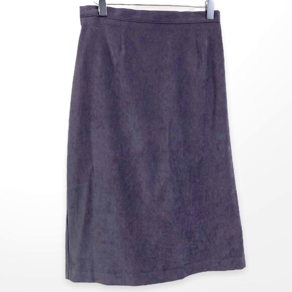 90s Vintage Gray Velour Stretch Waist Back Slit Pencil Skirt - Picture 1 of 8